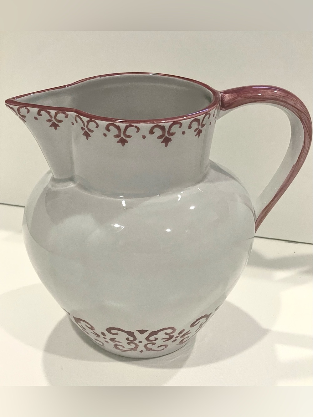 🥳BOGO! Real Hand Painted Portuguese Mauve and Cream Ceramic Pitcher | EUC